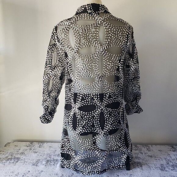 Berek Metallic Circle Button Down High Low Mesh Shirt *read notes* - Picture 2 of 13